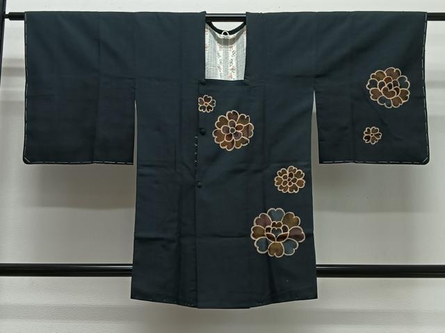 平和屋着物∞道行コート　紬地　刺繍　舞花文　正絹　逸品　未使用　CABG3922ua