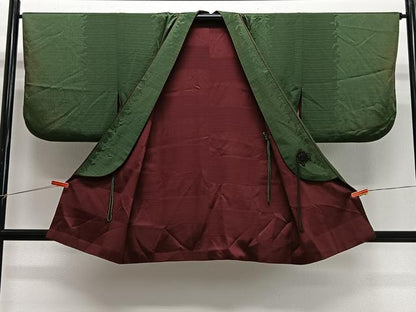 平和屋着物∞道中着　リバーシブル　老竹色　葡萄茶色　正絹　逸品　CABG3921ua