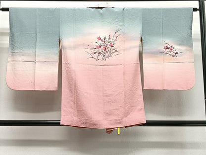 平和屋着物∞コート作家　三本賢　道行コート　草花文　暈し染め　正絹　逸品　CABG3931ua
