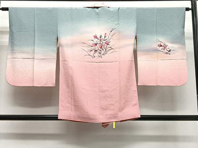 平和屋着物∞コート作家　三本賢　道行コート　草花文　暈し染め　正絹　逸品　CABG3931ua