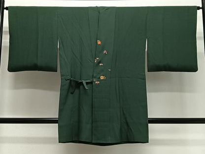 平和屋着物∞道中着　駒刺繍　草花文　鉄色　正絹　逸品　CABG3928ua