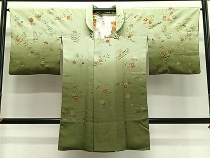 平和屋着物∞道行コート　駒刺繍　草花文　暈し染め　金彩　正絹　逸品　CABG3941ua