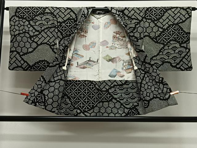 平和屋着物∞羽織　総絞り　吉祥文　黒地　正絹　逸品　CABG3937ua