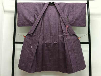 平和屋着物∞道中着　単衣　紬地　滅紫色　ロング丈　正絹　逸品　CABG3960ua