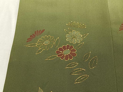 平和屋着物∞道行コート　駒刺繍　草花文　暈し染め　金彩　正絹　逸品　CABG3941ua