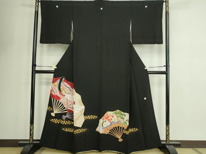 平和屋着物■豪華黒留袖 作家物 人物扇面草花文 金彩 正絹 逸品 DABF8711sf