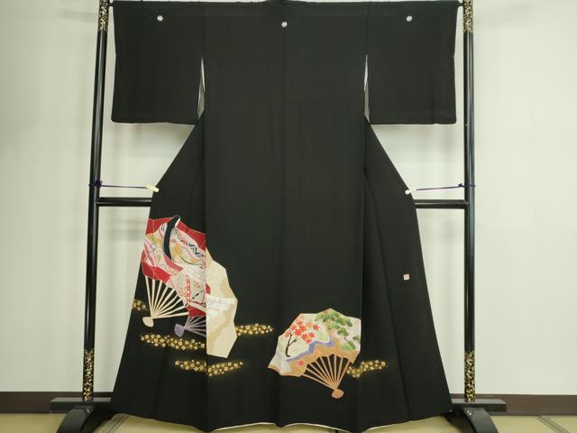 平和屋着物■豪華黒留袖 作家物 人物扇面草花文 金彩 正絹 逸品 DABF8711sf
