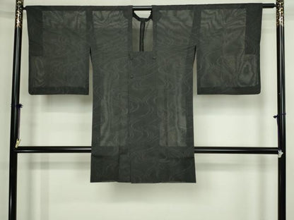 平和屋着物▽道行コート　スリーシーズン　春夏秋　塵除け　流水文　黒地　正絹　逸品　DABF8757sf