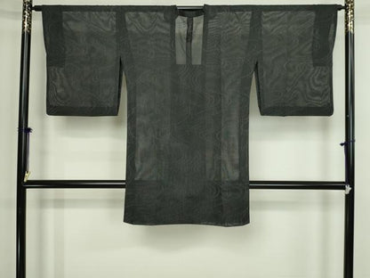 平和屋着物▽道行コート　スリーシーズン　春夏秋　塵除け　流水文　黒地　正絹　逸品　DABF8757sf