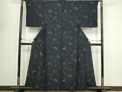 平和屋着物▽上質なお召　単衣　花唐草文　和座楽庵　やまと誂製　正絹　逸品　DABF8763sf