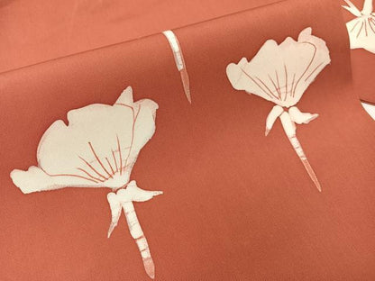 平和屋着物●塩瀬　九寸名古屋帯　作家物　ろうけつ染め　草花文　正絹　逸品　CABG7899vp
