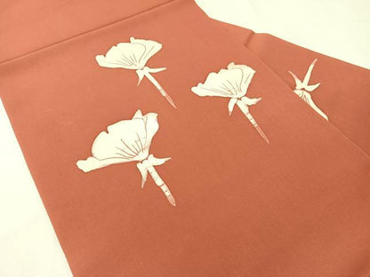 平和屋着物●塩瀬　九寸名古屋帯　作家物　ろうけつ染め　草花文　正絹　逸品　CABG7899vp