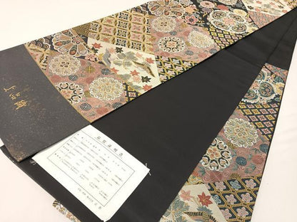 平和屋着物●西陣　京藝謹製　六通柄袋帯　唐織　上品織　飛鶴吉祥菱花文　金糸　品質証明書・証紙付き　正絹　逸品　未使用　CABG7934vp