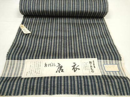 平和屋着物●西陣　紬　反物　着尺　唐衣　唐桟縞　逸品　未使用　DABD8521zzz