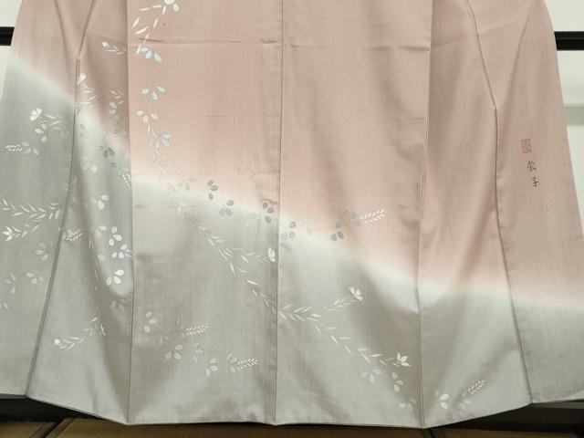 平和屋着物●訪問着　作家物　紬地　枝葉文　正絹　逸品　DABF1461ud