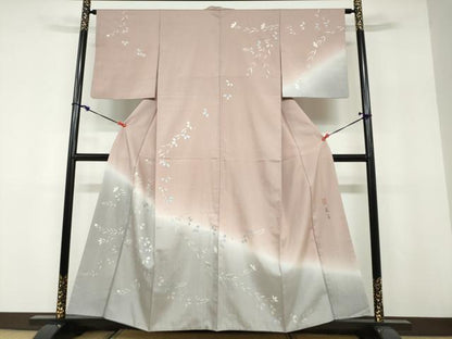 平和屋着物●訪問着　作家物　紬地　枝葉文　正絹　逸品　DABF1461ud
