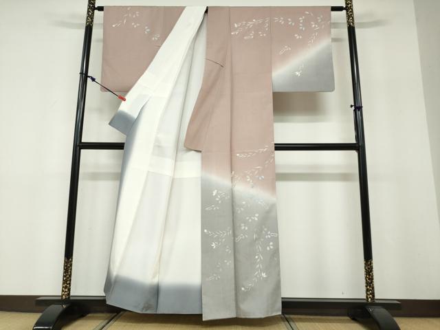 平和屋着物●訪問着　作家物　紬地　枝葉文　正絹　逸品　DABF1461ud