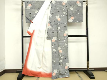 平和屋着物■上質な紬　花唐草文　正絹　逸品　DABF9712cd
