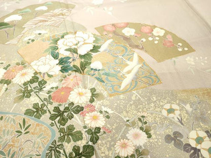 平和屋着物■訪問着　作家物　駒刺繍　地紙草花文　金彩　正絹　逸品　DABF9696cd