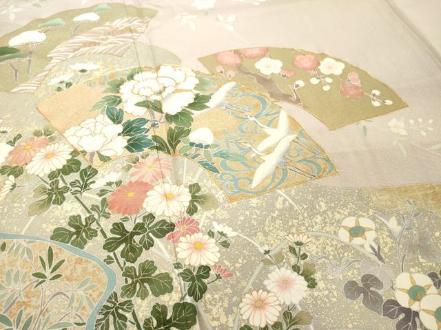 平和屋着物■訪問着　作家物　駒刺繍　地紙草花文　金彩　正絹　逸品　DABF9696cd