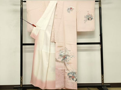 平和屋着物■訪問着　扇面御所車花文　暈し染め　金彩　正絹　逸品　DABF9702cd