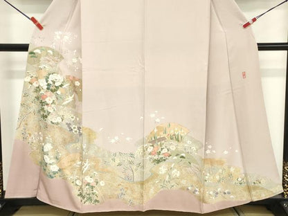 平和屋着物■訪問着　作家物　駒刺繍　地紙草花文　金彩　正絹　逸品　DABF9696cd