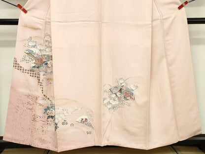 平和屋着物■訪問着　扇面御所車花文　暈し染め　金彩　正絹　逸品　DABF9702cd