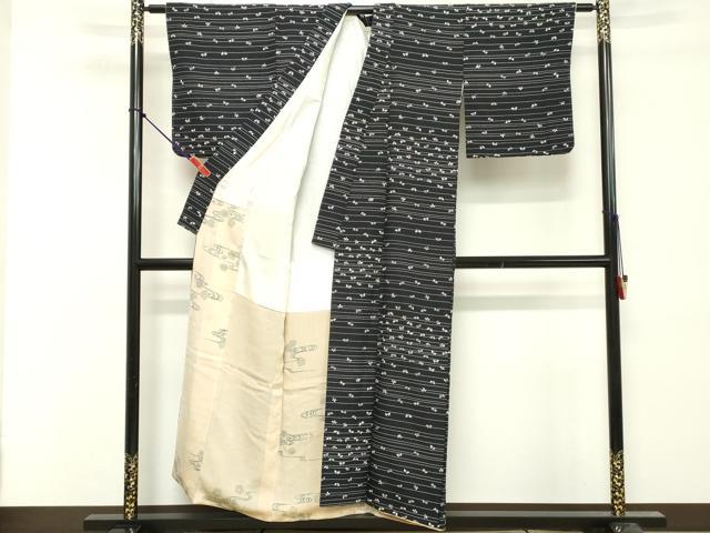 平和屋着物■上質な小紋　舞蝶文　黒地　正絹　逸品　DABF9704cd