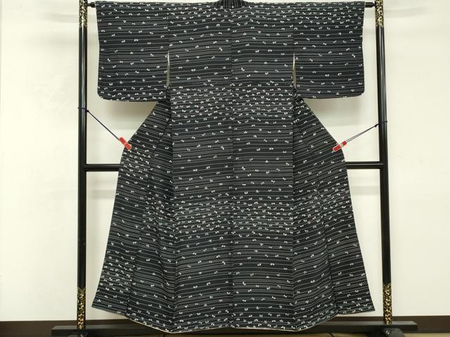 平和屋着物■上質な小紋　舞蝶文　黒地　正絹　逸品　DABF9704cd