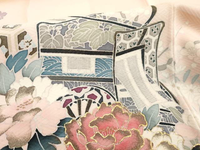 平和屋着物■訪問着　扇面御所車花文　暈し染め　金彩　正絹　逸品　DABF9702cd