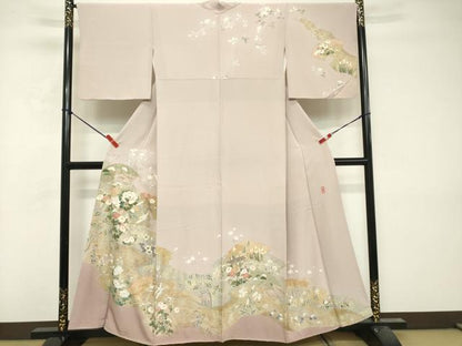 平和屋着物■訪問着　作家物　駒刺繍　地紙草花文　金彩　正絹　逸品　DABF9696cd