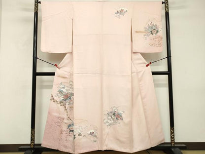 平和屋着物■訪問着　扇面御所車花文　暈し染め　金彩　正絹　逸品　DABF9702cd
