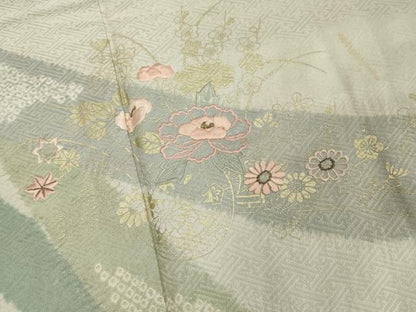 平和屋着物■訪問着　絞り　刺繍　草花文　金彩　正絹　逸品　DABF9722cd