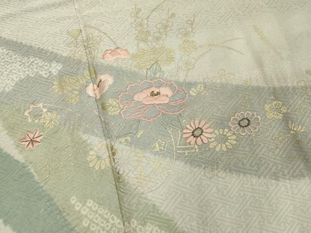 平和屋着物■訪問着　絞り　刺繍　草花文　金彩　正絹　逸品　DABF9722cd