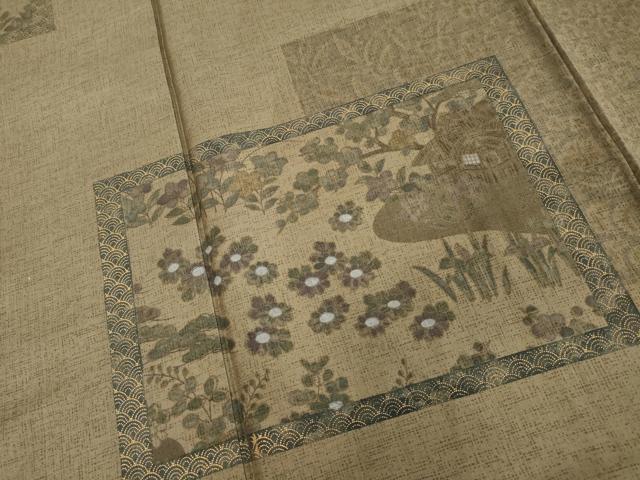 平和屋着物■訪問着　本場大島紬　色紙重ね花文　金彩　正絹　逸品　未使用　DABF9725cd