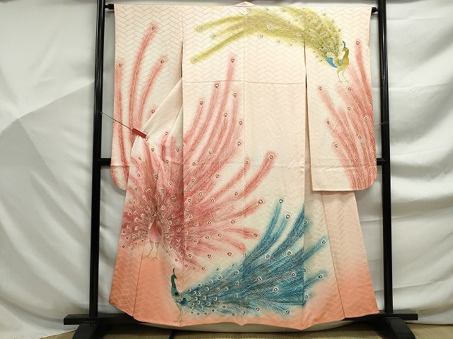 平和屋着物■豪華振袖　孔雀文　暈し染め　金彩　正絹　逸品　DABF9179qa