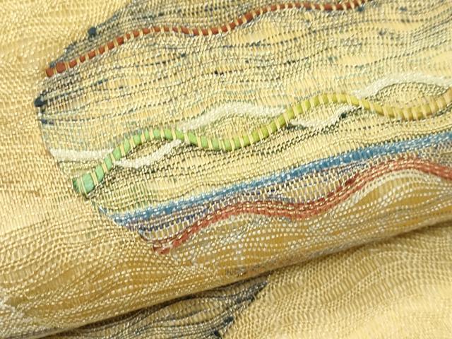 平和屋着物▽太鼓柄袋帯　スリーシーズン　春夏秋　すくい織　幾何学文様　正絹　逸品　CABG7470rv
