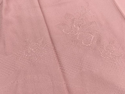 平和屋着物■中国三大刺繍　スワトウ刺繍　総刺繍　無地絵羽訪問着　草花文　珊瑚色　正絹　逸品　BAAX2481hv