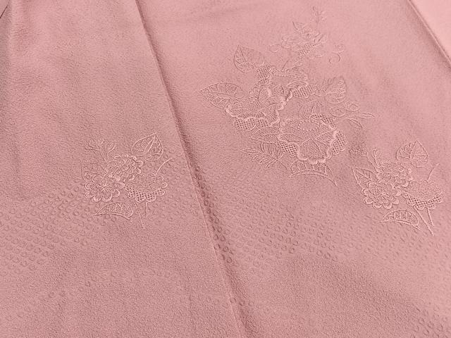 平和屋着物■中国三大刺繍　スワトウ刺繍　総刺繍　無地絵羽訪問着　草花文　珊瑚色　正絹　逸品　BAAX2481hv