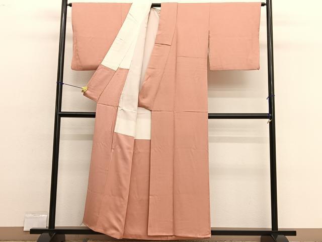 平和屋着物■本草木染作家　圓啓　色無地　花唐草地紋　深支子色　正絹　逸品　BAAX2541hv
