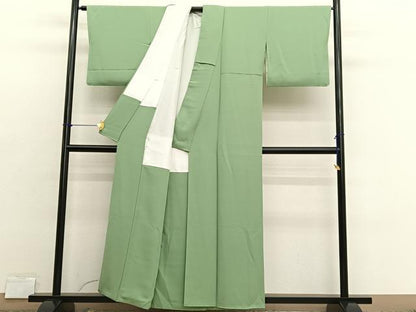 平和屋着物■上質な色無地　若葉色　正絹　逸品　BAAX2686hv