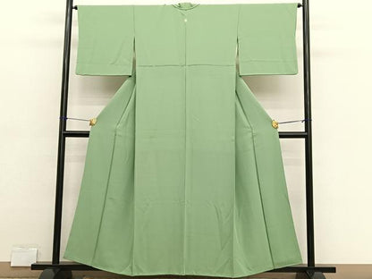 平和屋着物■上質な色無地　若葉色　正絹　逸品　BAAX2686hv