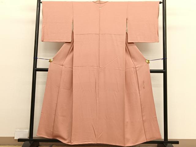 平和屋着物■本草木染作家　圓啓　色無地　花唐草地紋　深支子色　正絹　逸品　BAAX2541hv