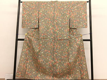 平和屋着物▽上質な小紋　単衣　草花文　正絹　逸品　BAAX2593hv