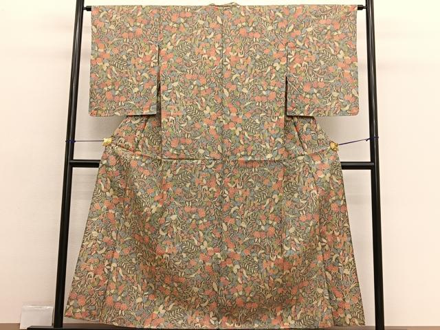 平和屋着物▽上質な小紋　単衣　草花文　正絹　逸品　BAAX2593hv