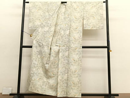 平和屋着物▽上質な紬　単衣　草葉文　正絹　逸品　未使用　BAAX2626hv