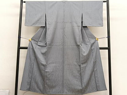 平和屋着物▽上質な色無地　単衣　流線地紋　素鼠色　正絹　逸品　BAAX2676hv