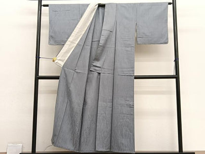 平和屋着物▽上質な色無地　単衣　流線地紋　素鼠色　正絹　逸品　BAAX2676hv