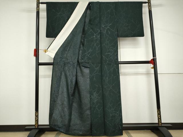 平和屋着物＊夏物　小紋　紗　幾何学文様　銀糸　銀通し地　正絹　逸品　AABI9837cs
