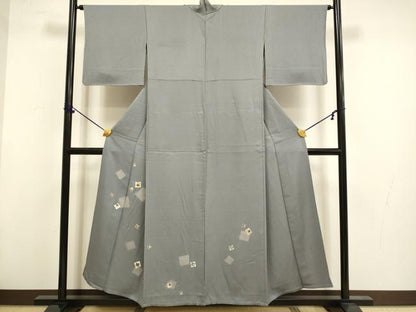 平和屋着物▽訪問着　単衣　駒刺繍　箔散らし文　金彩　正絹　逸品　DABF5839du